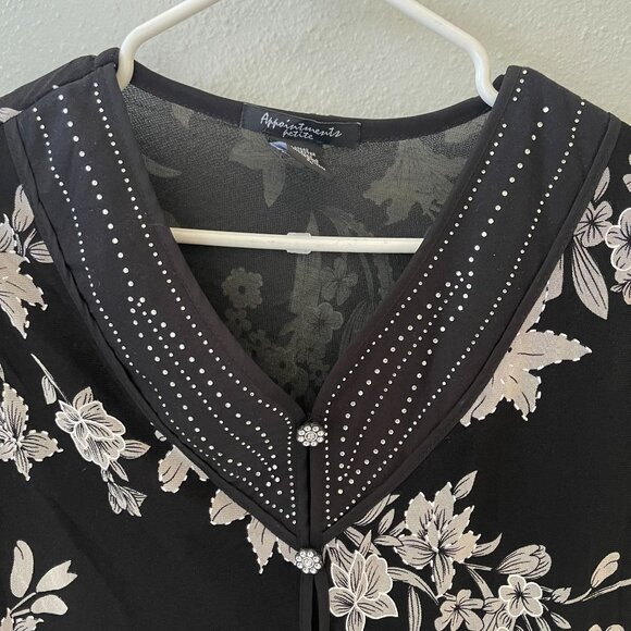vtg Appointments Petite top womens Black Sheer Floral Rhinestone Size PL - Picture 15 of 16